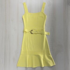 MARCIANO x guess yellow bamboo belted stretch mini dress event wedding travel S